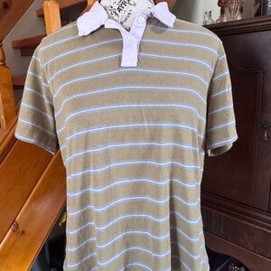 BDG Turner Short Sleeve Polo Shirt - Green Stipe